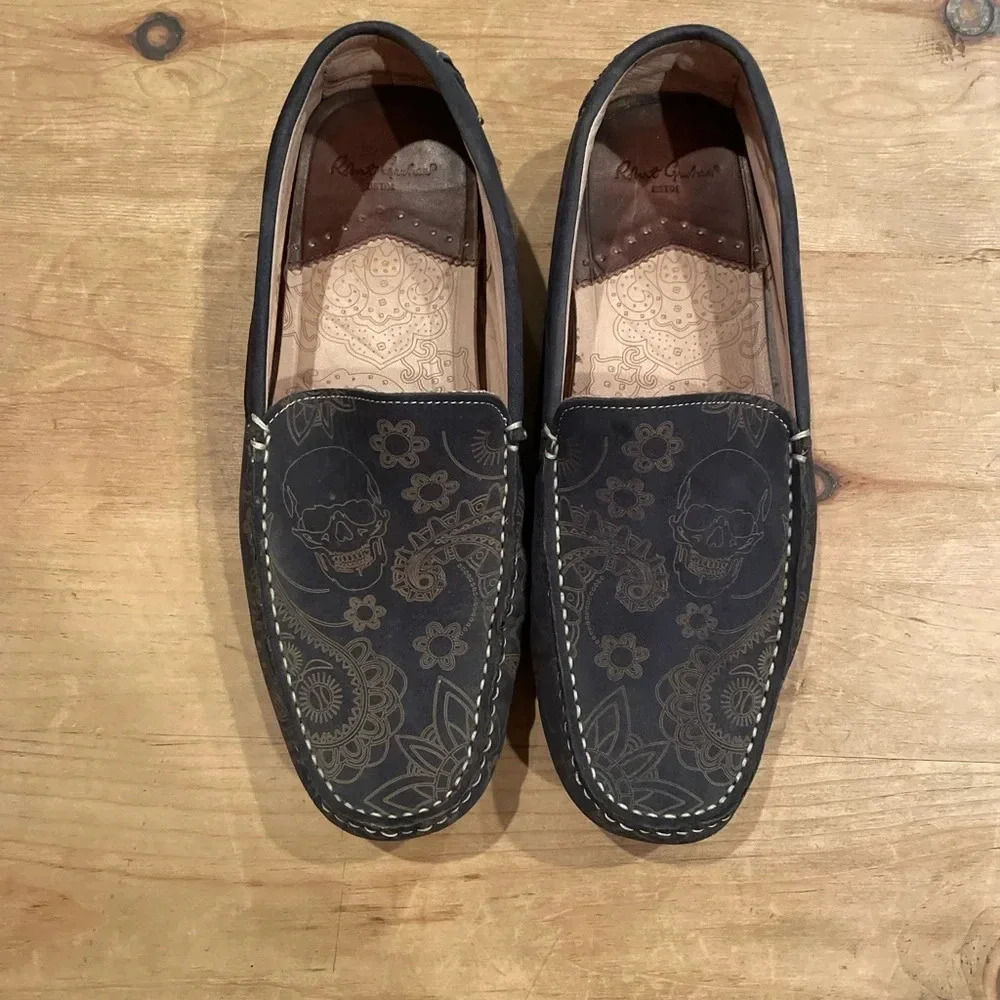 Robert Graham Brown Tan Paisley Nubuck Leather Loafers 9